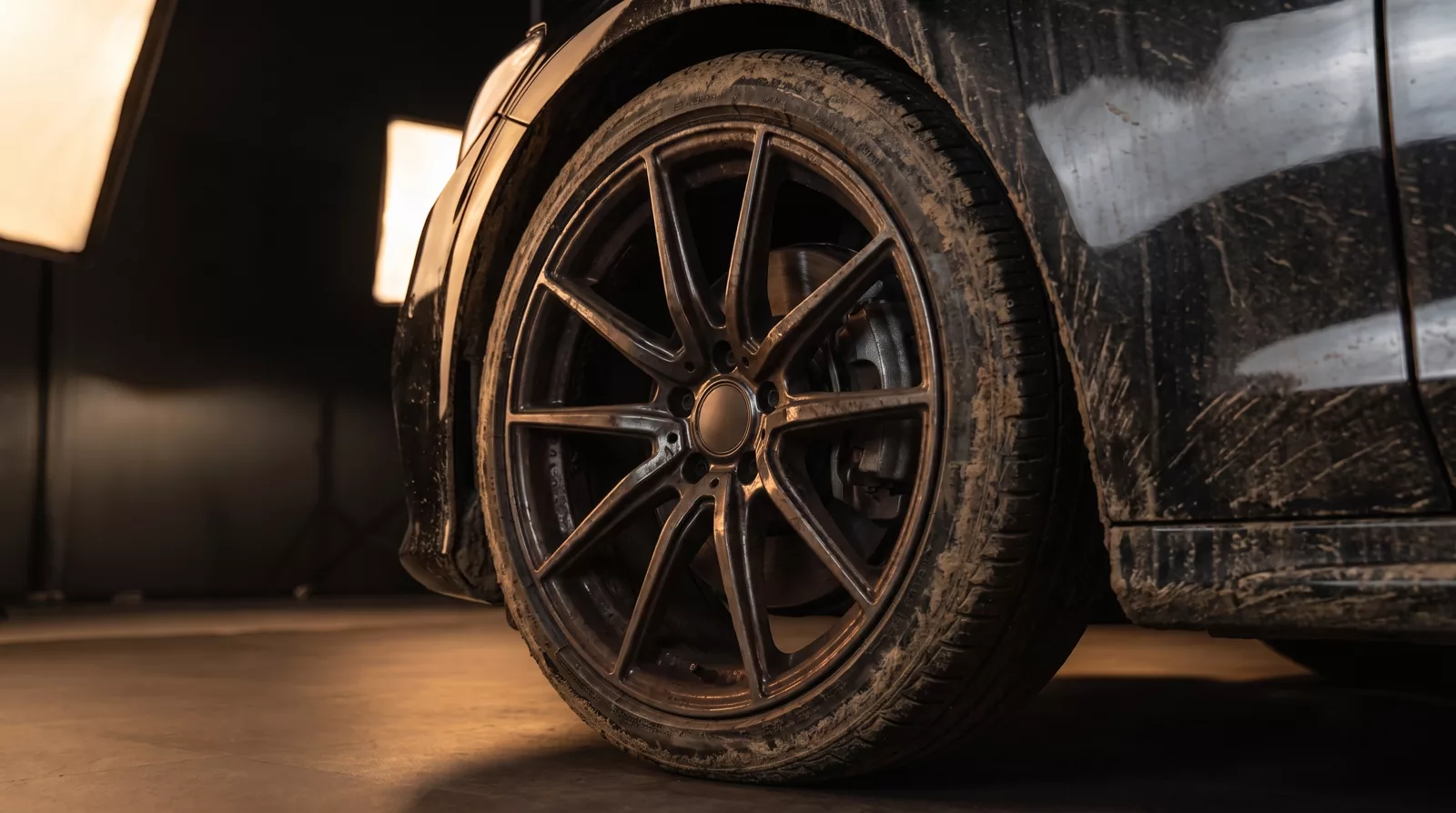 Alloy wheel before cleaning, caked in brake dust